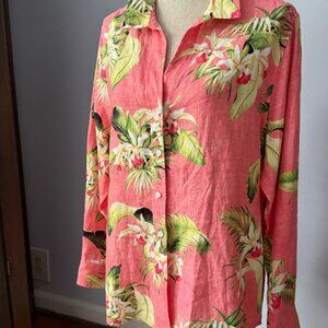 Tommy Bahama Coral Pink Tropical Floral Button-Up Blouse